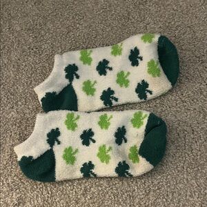 Green and White Patterned Fuzzy Socks